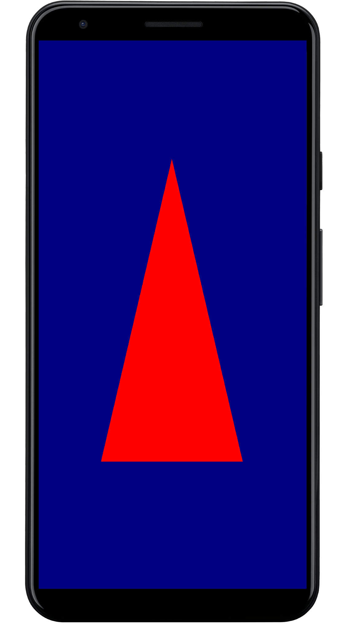 Captura de pantalla de la pantalla de un teléfono Android en la que se muestra el resultado de una aplicación de WebGPU: un triángulo rojo sólido centrado sobre un fondo azul oscuro.